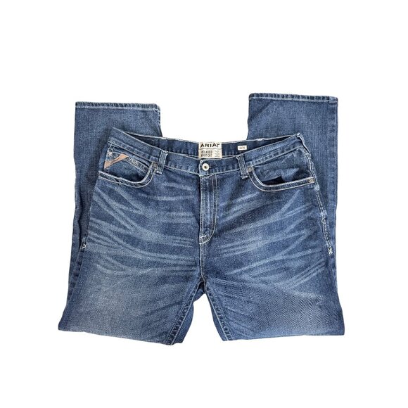 Ariat M4 Mens Relaxed Boot Cut Jeans Size 42 X 34 Blue Denim Whickered Western C - Picture 3 of 14